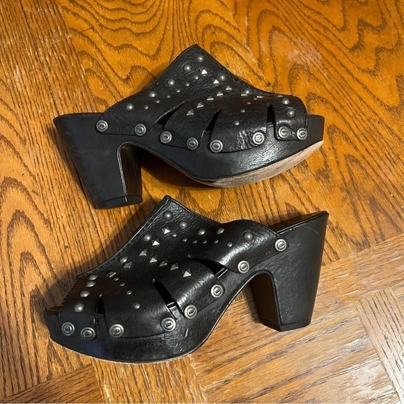 Ariat Studded Peep Toe Heeled Leather Slip-On Clog Mules in Black Sz 7 Y2K 90s - Picture 7 of 13